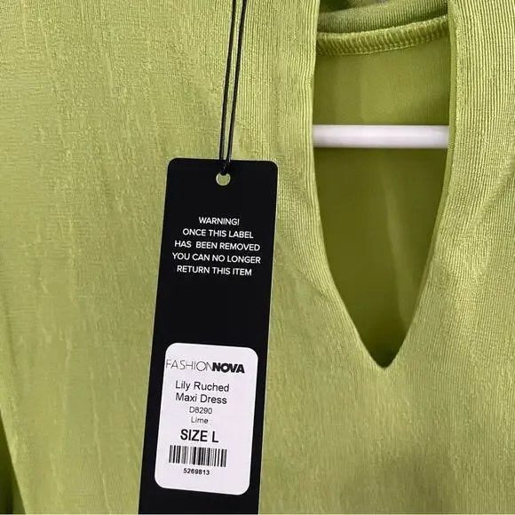 Fashion Nova Lily Ruched Long Sleeve Maxi Dress Size Large Lime Green New - Picture 10 of 13